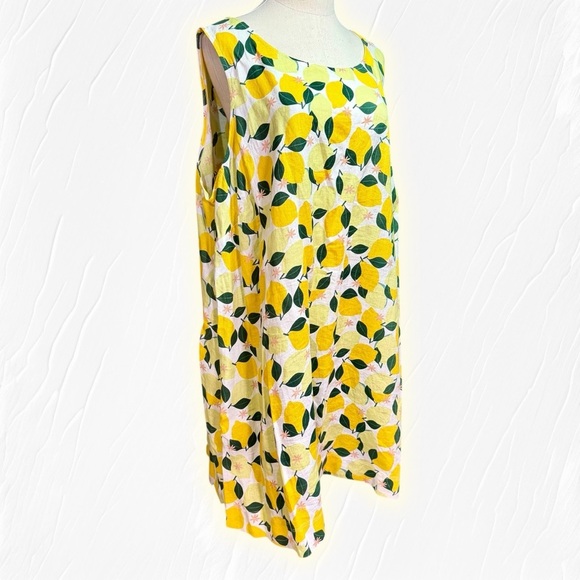 NWT C&C California 100% Linen Summer Lemon & Leaf Printed Shift Dress Size 2X - Picture 14 of 15
